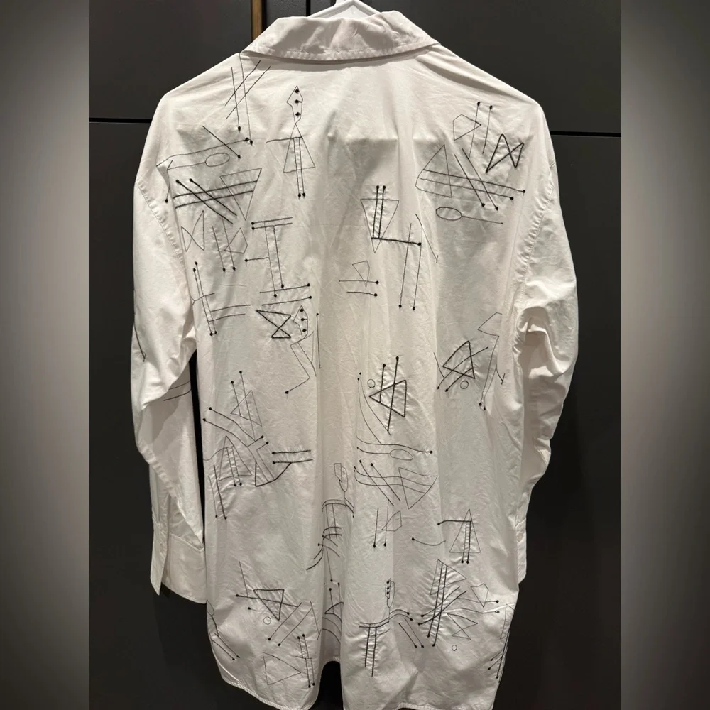 Lafayette 148 New York Kehlani Embroidered Abstract Button Down Womens Size M - Picture 4 of 5
